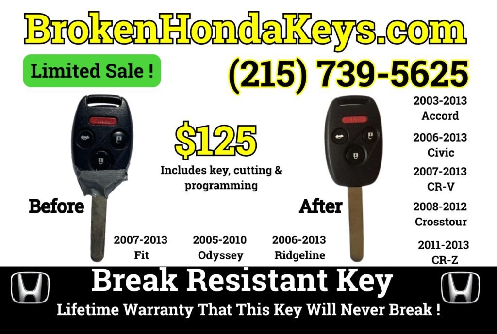 Broken Honda key replacement in Philadelphia flyer